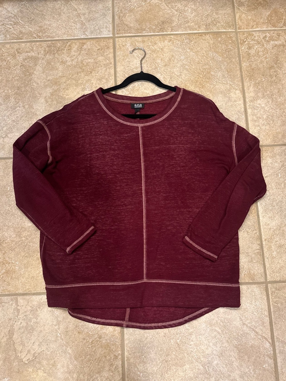 a.n.a Burgundy Crewneck Sweatshirt with Contrast Stitching